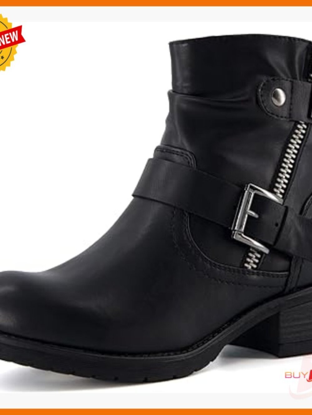 Motorcycle Ankle Boots with Memory Foam, Zipper & Buckle, Wide Width Options